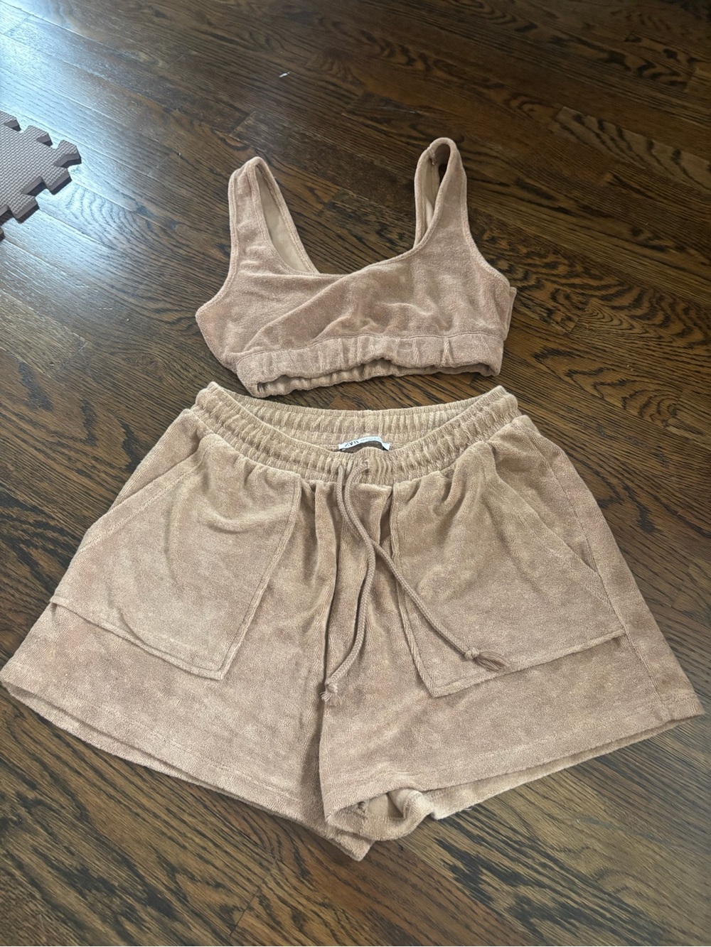 Zara Terry cloth two piece set in Light Brown